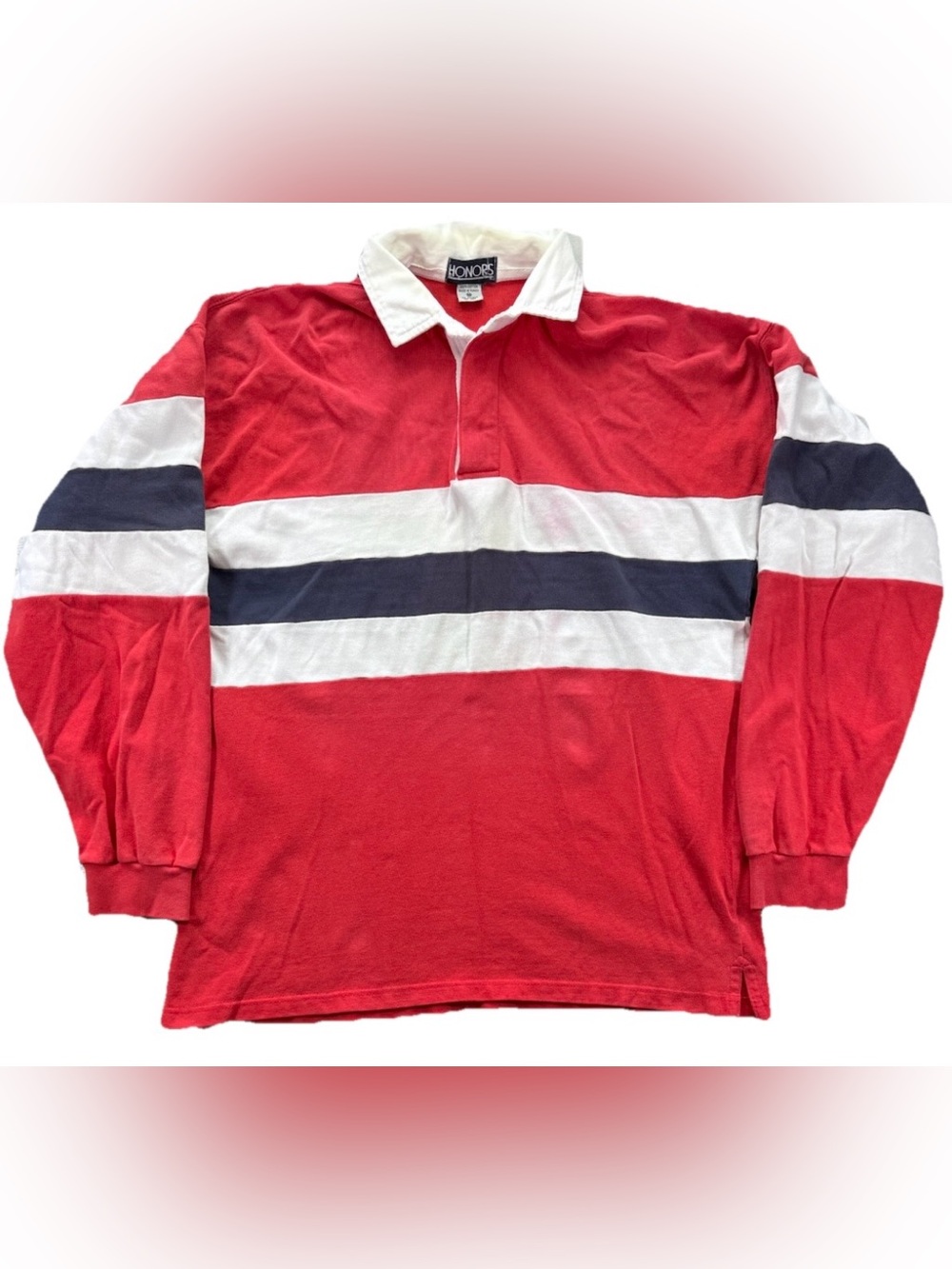 Vintage Honors Rugby Polo Stripe Long Sleeve Shirt Men's Medium Red Preppy Y2K